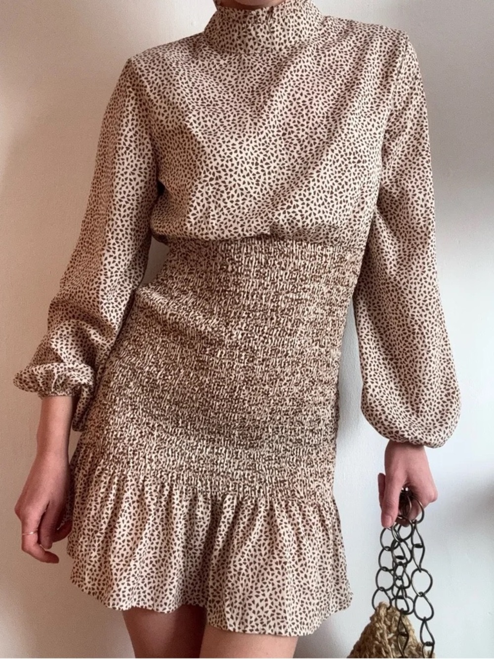 Risqué mini smocked dress with mock neck - women’s size large